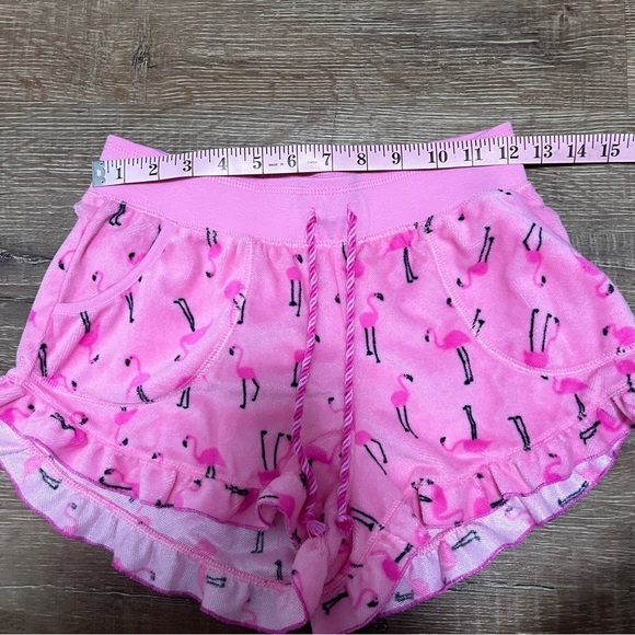 BETSEY JOHNSON Pink Flamingo Soft Terry Cloth Ruffle Hem Shorts Size Small - Picture 8 of 9